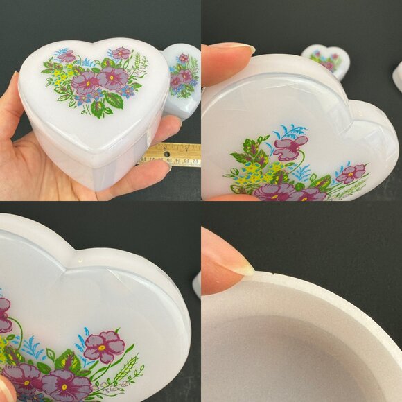Vtg 3 Sizes Plastic Pink Heart Shaped Nesting Containers w Lids Floral Flowers - Picture 3 of 9